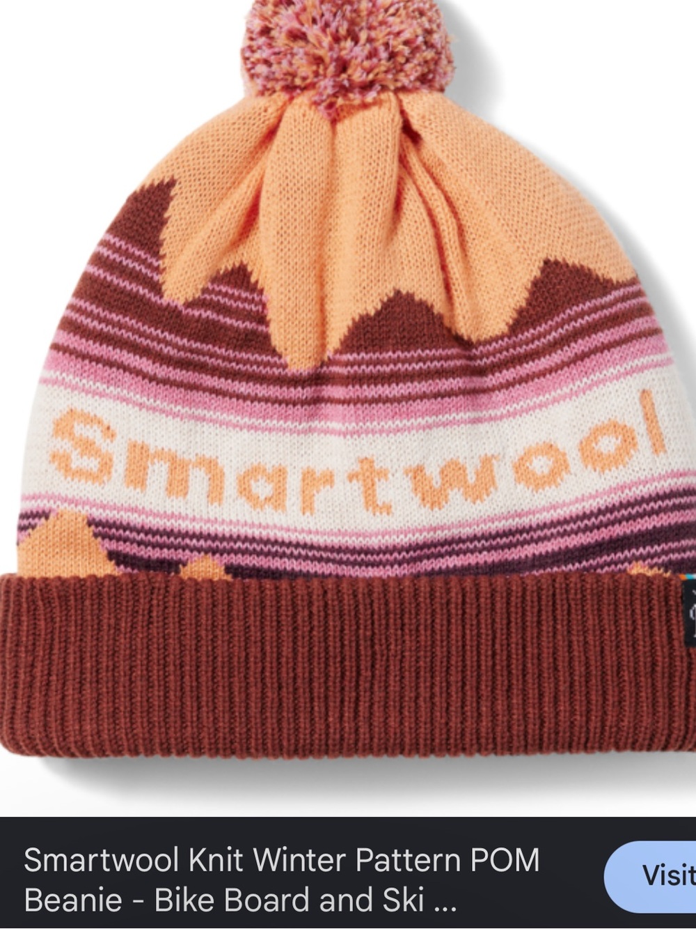 Smart Wool Adult Knit Winter Pattern Pom Beanie Merino Wool Apricot Women's